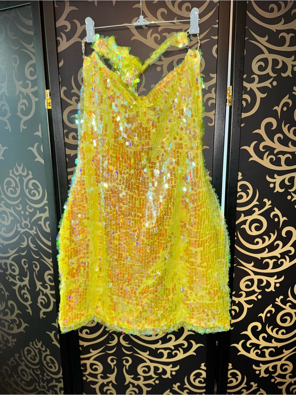 Fashion Nova Neon Yellow Sequin Dress - Picture 1 of 8